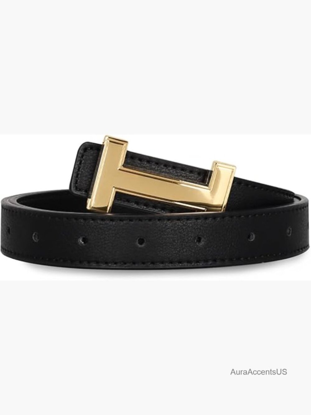 Elegant Women's PU Leather Belt with Gold Buckle, Adjustable